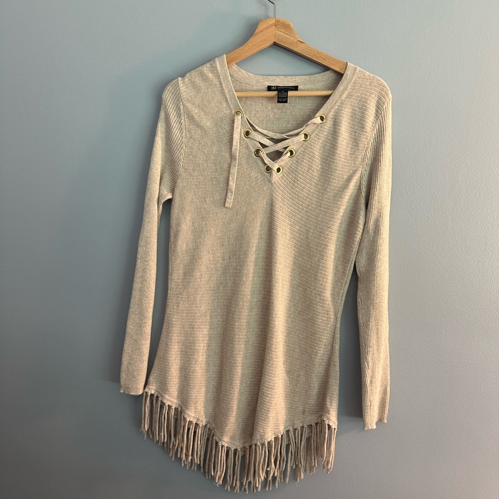 INC International Concepts Cream Fringe Top